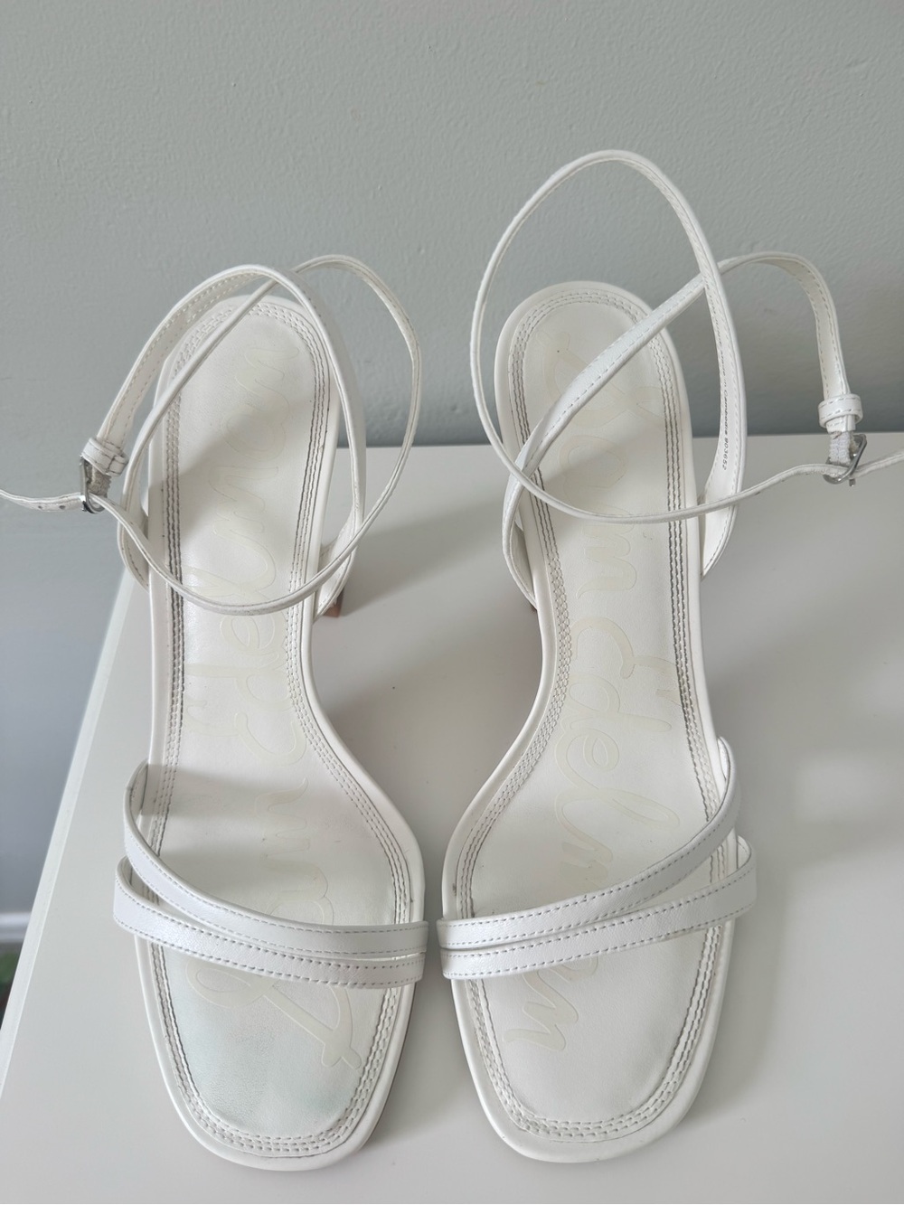 Sam Edelman White Strappy Ankle‑Strap Heels